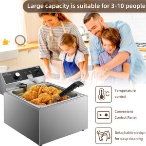 KHTD Commercial Deep Fryer, 11.6QT/11L Extra Large Electric Stainless Steel Countertop Oil Fryer with Baskets, with Temperature Control for Restaurant and Home Use