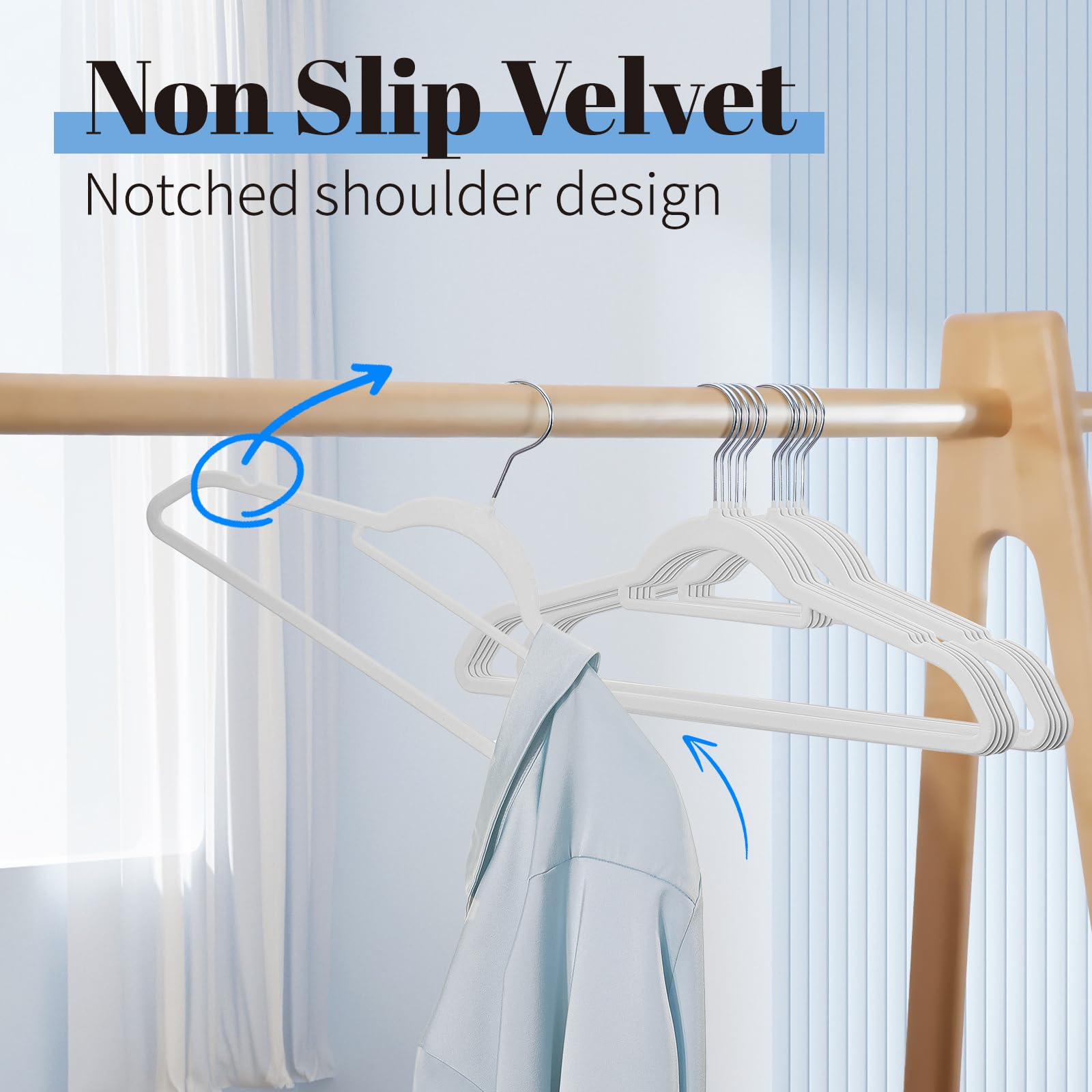 Smartor White Velvet Hangers 60 Pack, Space Saving Clothes Hangers with Tie Bar, Non-Slip Felt Hangers with Shoulder Notches, Heavy Duty Suit Hangers for Coat, Shirt, Pants, Dress