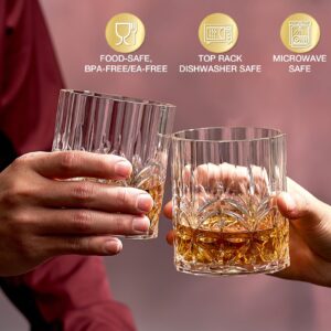 Hlukana Unbreakable Plastic Whiskey Glasses Set of 6, 14 Oz Old Fashioned Glasses for Scotch Cocktail Rum Bourbon Vodka Liquor, Unique Gifts for Men, Reusable, Clear, BPA-free, Dishwasher Safe