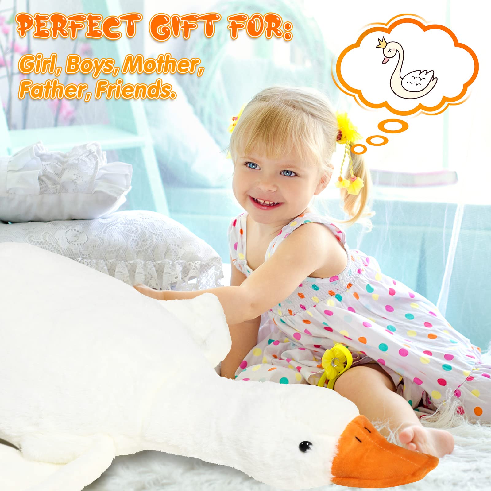 HyDren 19.7 Inch Christmas Goose Stuffed Animal Giant Cute White Duck Stuffed Animals Huge Soft Hugging Plush Duck Goose Big Sleeping Animal Body Pillow Toy