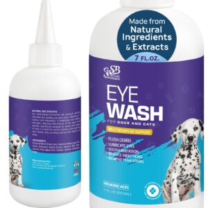 spanielbuns dog eye drops 200ml,all natural ingredients eye wash for dogs and cats, cleanses tear stains,goop mucus, improves allergy symptoms and dry eyes