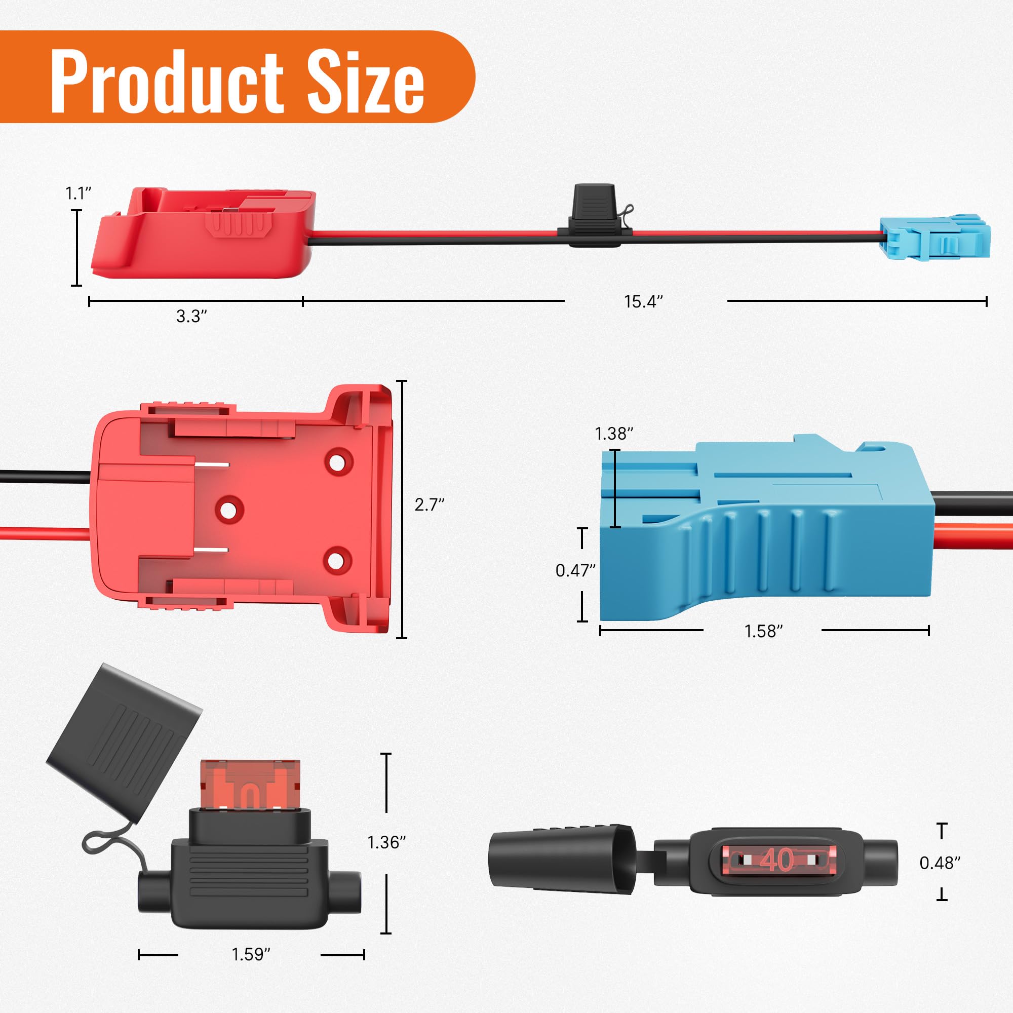 RVBOATPAT Battery Adapter 18V for Milwaukee M18 Power Wheels Adapter with Wire Harness Connector Compatible with Peg-Perego Children's Riding Toys