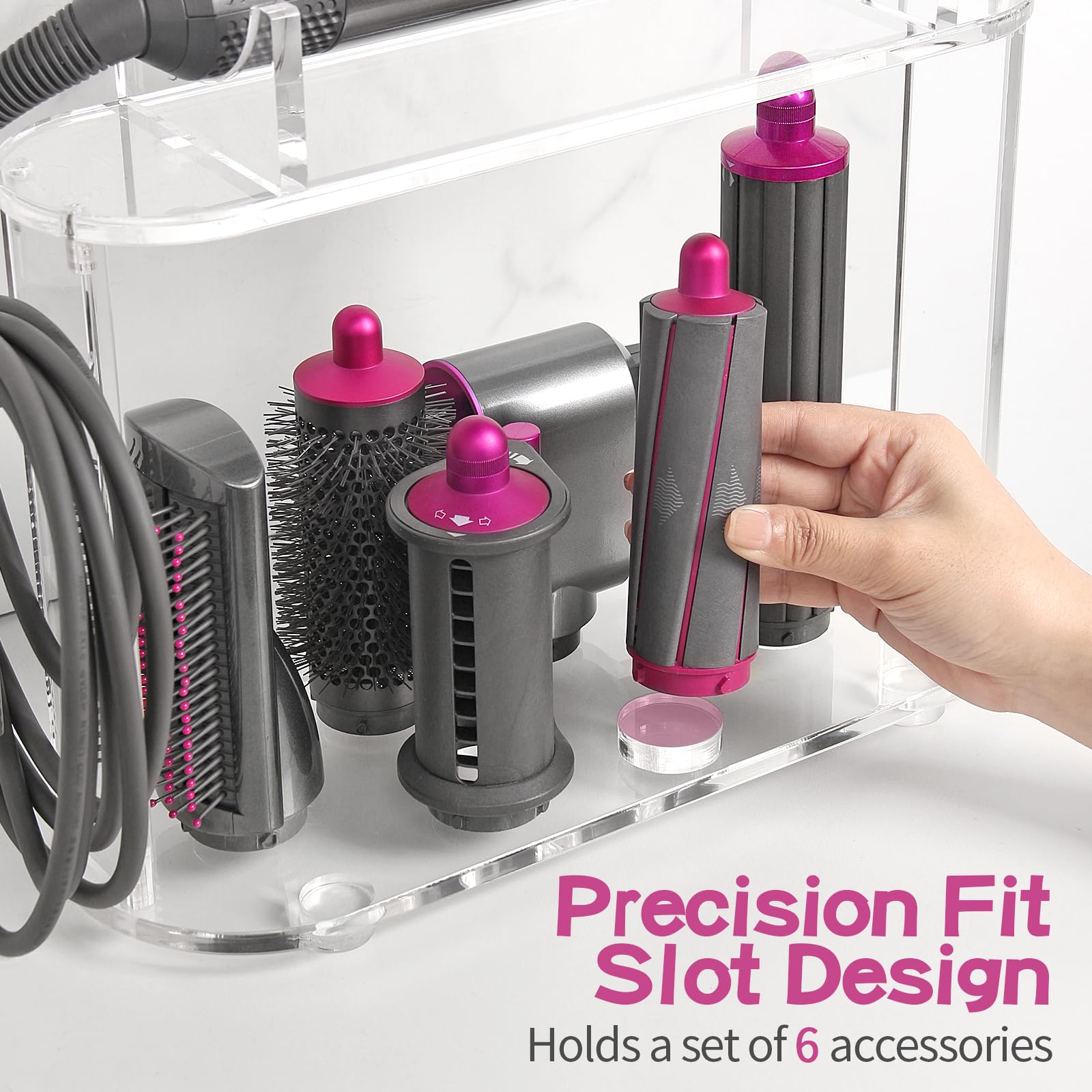 Affogato Storage Holder Compatible with Dyson Airwrap Styler Accessories, Acrylic 6 Holes Countertop Organizer Stand, Desktop Organizer for Storage Long Barrel Attachments for Bathroom