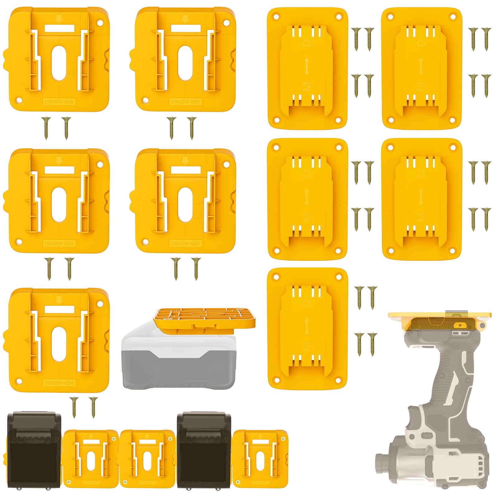 TAIRDA 10Packs Battery Holder Tool Holder, 5 Packs Battery Holder Wall Mount for Dewalt 20v Battery, 5 Packs Tool Holder Wall Mount for Dewalt 20v Tools