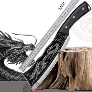 Black Dragon Knife Japanese Titanium Steel Version, Handmade Dragon Slaying Knife Japanese Kitchen Knife, Dragon Shaped Carved Chopper, Stainless Steel Kitchen Knife (A-2.5mm)