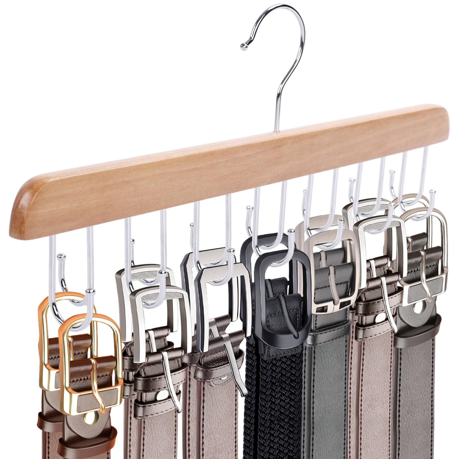 JOHOUSE Belt Hanger for Closet, Belt Rack Belt Organizer 14 Hooks Belt Holder for Storage Max 42 Belts 360°Rotating for Bra Tie Tank Top