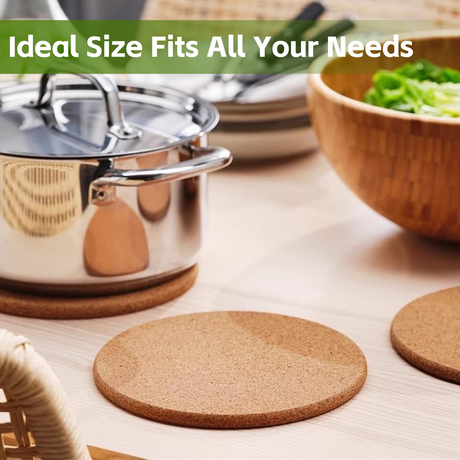 KITWILD High Density 8 Inch Thick Cork Trivets for Hot Dishes, Plates, and Kitchen Countertops, Fine Particle Heat Resistant Round Cork Coaster, Cork Placemats Cork Pads for Hot Pots and Pans, 4 Pcs