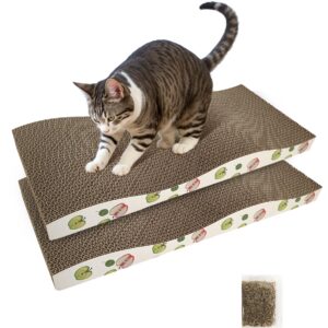 TIMHAKA Cat Scratching Board, Corrugate Cat Scratcher for Indoor Cats with Catnip, Cat Scratch Pad with Premium Scratch Textures Design, Cardboard Cat Scratcher with Double-Sided Usability (Pack of 2)