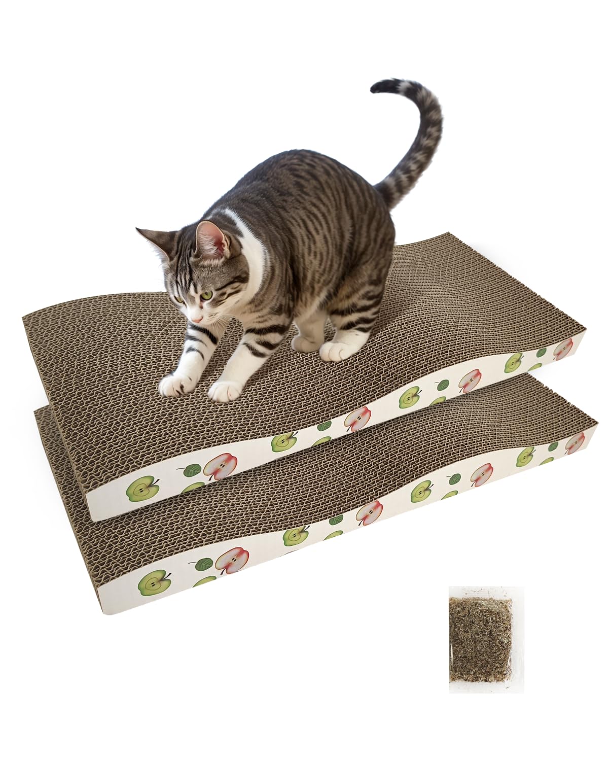 TIMHAKA Cat Scratching Board, Corrugate Cat Scratcher for Indoor Cats with Catnip, Cat Scratch Pad with Premium Scratch Textures Design, Cardboard Cat Scratcher with Double-Sided Usability (Pack of 2)