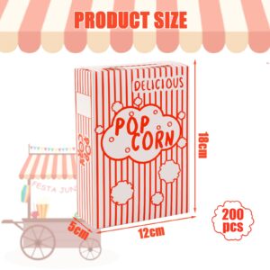 200 Packs Popcorn Boxes Containers 1.25 Oz Paper Popcorn Buckets Red and White Striped Close-Top Cardboard Pop Corn Boxes Individual Servings for Party Movie Night Christmas