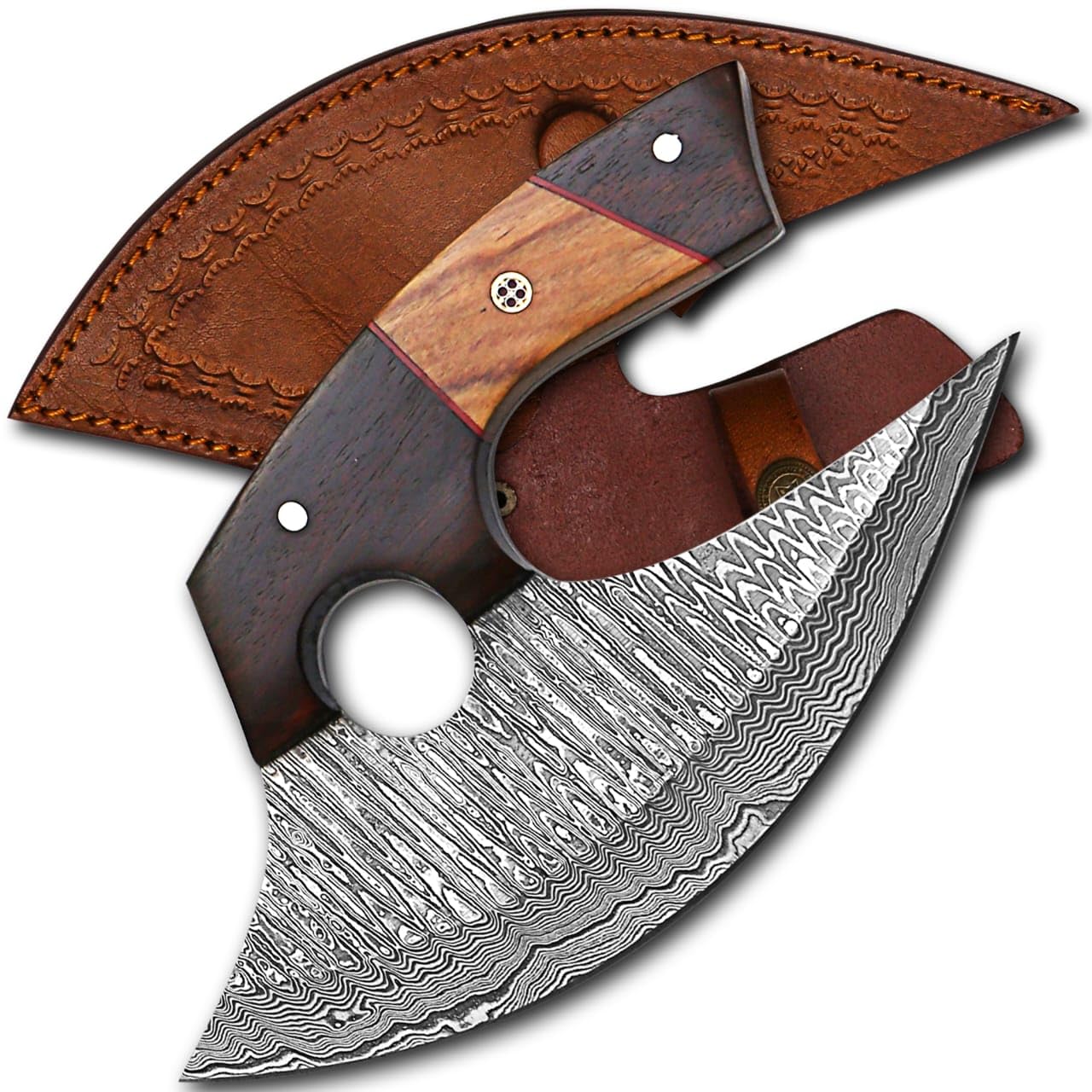 RC Damascus ULU Knife with Free Leather Sheath-7.4"Handmade Pizza Cutter with Non-Slip Handle-Alaskan Ulu Knife Used For Multi-Purpose And Gifting"Your SATISFACTION its ultimate goal!