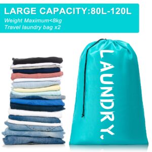 2 Pack XL Travel Laundry Bag, Machine Washable Dirty Clothes Organizer with Drawstring，Large Enough to Hold 4 Loads of Laundry, Easy Fit a Laundry Hamper or Basket Travel Essentials 24" x 36"