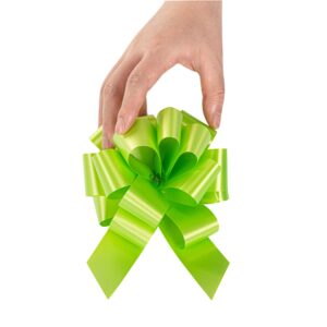 Restaurantware Gift Tek 5.5 Inch Ribbon Pull Bows 10 Satin Pull Bows - 20 Loops Instant Pull Design Green Plastic Flower Bows For Gifts Large For Wedding Baskets And Gift Wrapping