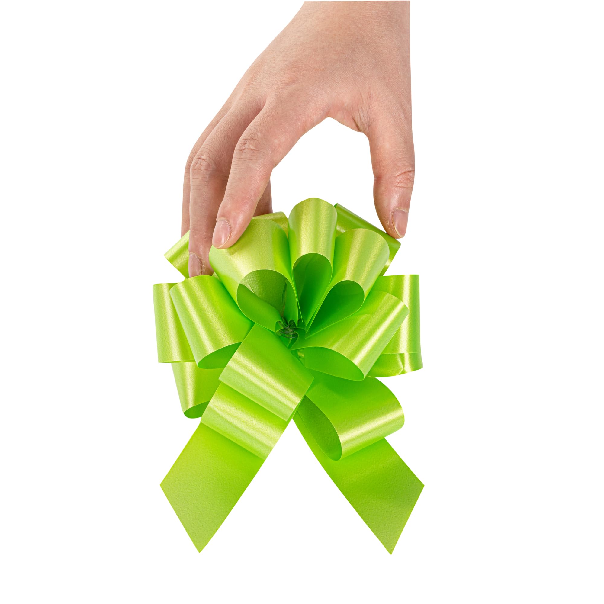 Restaurantware Gift Tek 5.5 Inch Ribbon Pull Bows 10 Satin Pull Bows - 20 Loops Instant Pull Design Green Plastic Flower Bows For Gifts Large For Wedding Baskets And Gift Wrapping