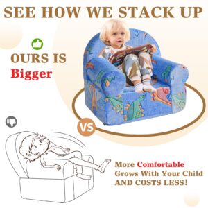 ILPEOD Toddler Chair Sherpa Couch Sherpa Kids Chair, Cuddly Comfy Toddler Plush Chair Toddler Couch Reading Chair for Kids Glow in The Dark Dinosaur