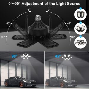 LED Garage Light 2 Pack , 200W 20000LM 6500K LED Shop Lights, LED Garage Ceiling Lights with 6+1 Adjustable Panels for Basement, Barn, Warehouse, Attic, Garage Lighting Support E26/E27 Socket