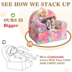 ILPEOD Toddler Chair Sherpa Couch Sherpa Kids Chair, Cuddly Comfy Toddler Plush Chair Toddler Couch Reading Chair for Kids Glow in The Dark Rainbow Pink