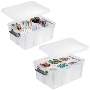 tiawudi 2 pack 17 qt plastic storage containers with lid, art supply storage organizer with 6 detachable inserts, clear stackable storage box for craft, lego, crayon, sewing, bead and tool