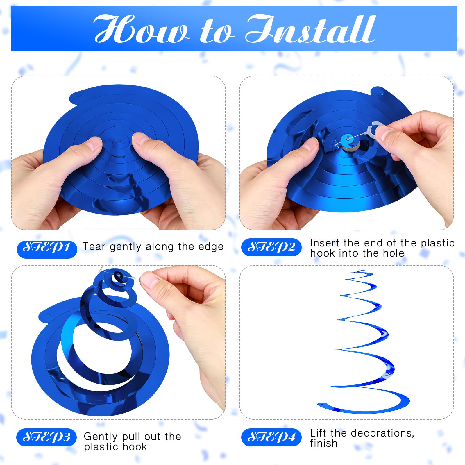 Yuxung 36 Pcs Party Hanging Swirl Decorations Plastic Streamer Swirls Party Decorations Spiral Decorations for Ceiling Birthday Wedding Baby Shower (Blue)