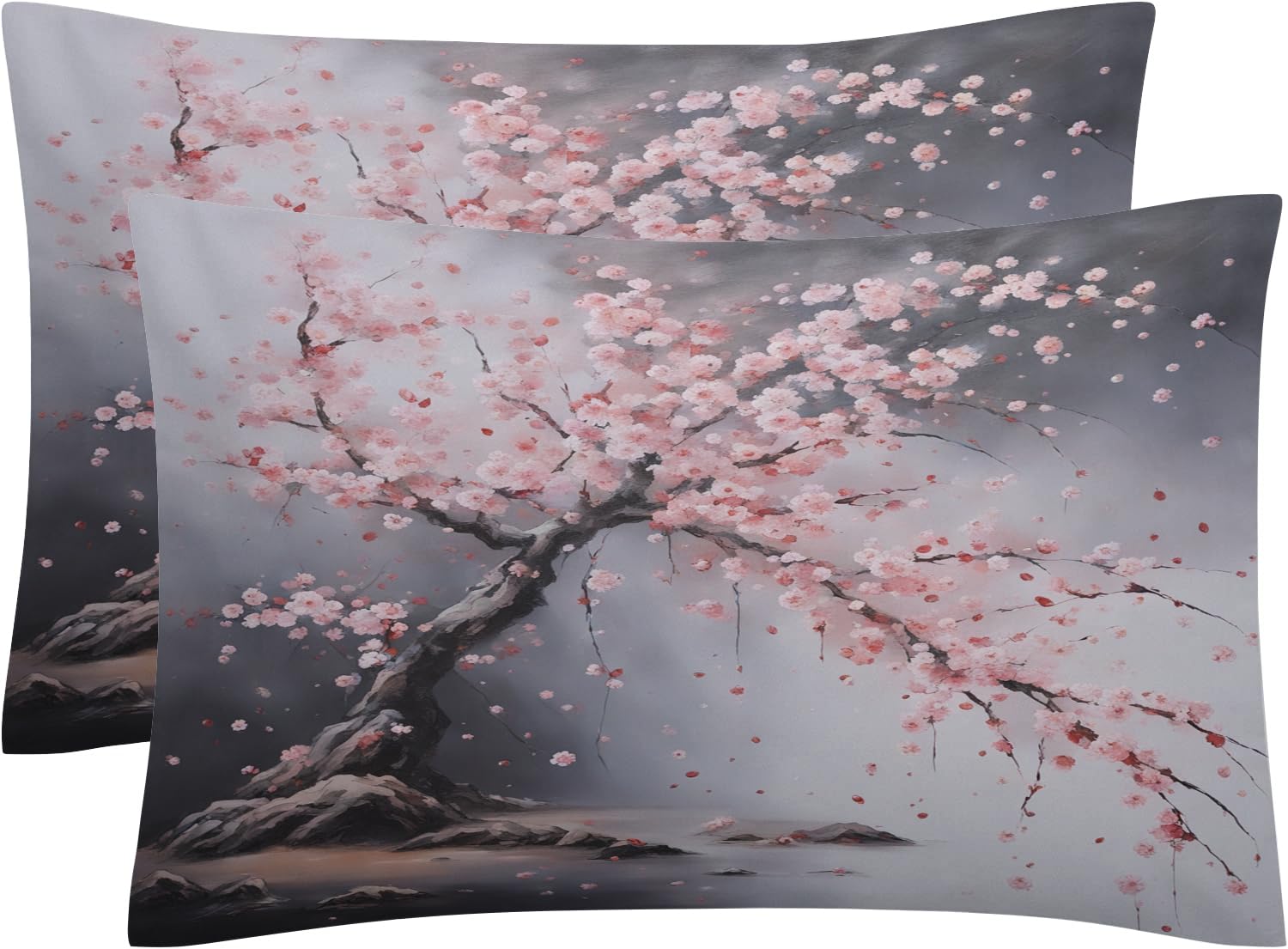 OmErsa Japanese Cherry Blossom Duvet Cover Queen Size Set, Asian Bedding Bedroom Decor, Comforter Cover & 2 Pillowcases 3 Pieces, Home Collection Quilt Cover