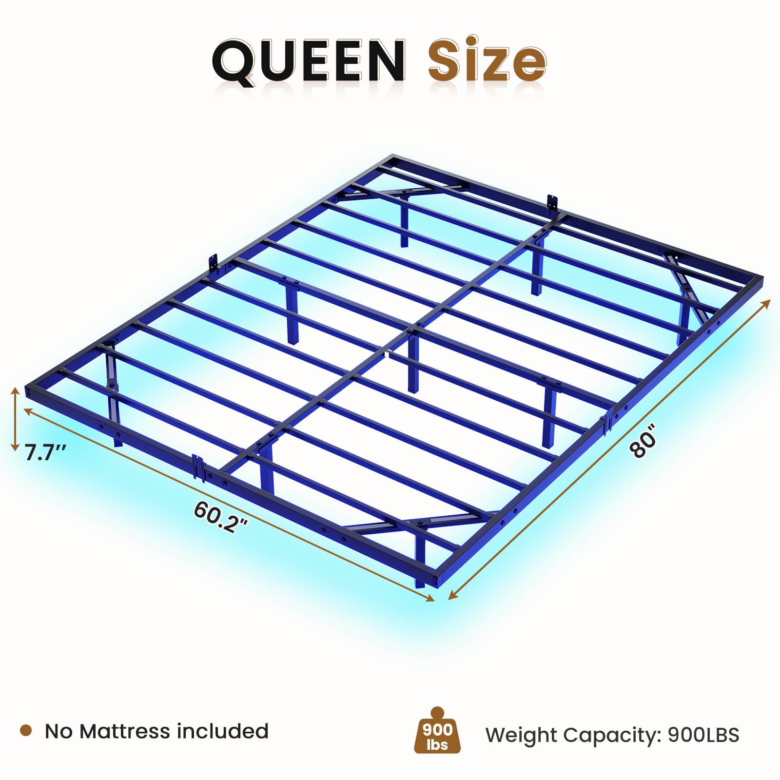 DICTAC Floating Bed Frame Queen Size with LED Lights, Metal Platform Queen Bed with Heavy Duty Steel Slats and 4 Mattress Slide Stopper, Black