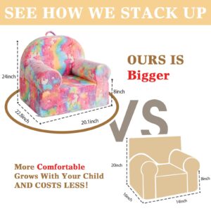 ILPEOD Toddler Chair Sherpa Couch Sherpa Kids Chair, Cuddly Comfy Toddler Plush Chair Toddler Couch Reading Chair for Kids Glow in The Dark Rainbow Pink