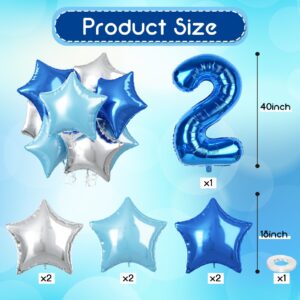 2nd Birthday Balloon for Boys, 40 Inch Balloon Number 2 Dark Blue, Large Foil Mylar Star Two Balloon Light Royal Blue Silver, Helium Globos Azules 2 Balloon for Birthday Graduation Party Decoration