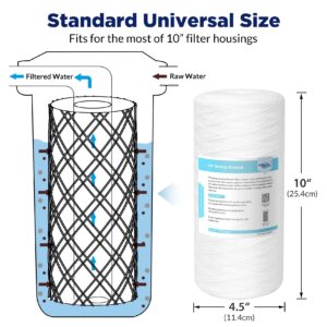 Membrane Solutions 5 Micron 10"x4.5" String Wound Whole House Water Filter Replacement Cartridge Universal Sediment Filters for Well Water - 4 Pack