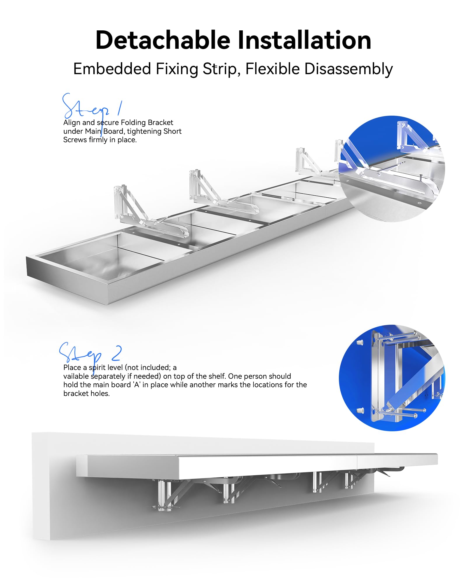 ZeroPone Stainless Steel Folding Wall Shelf 72L x 12W Inch,Stainless Steel Folding Drop-Down Food Shelf Stand,for Kitchen, Restaurant, Garage, Laundry Room, Food Truck, Window Service