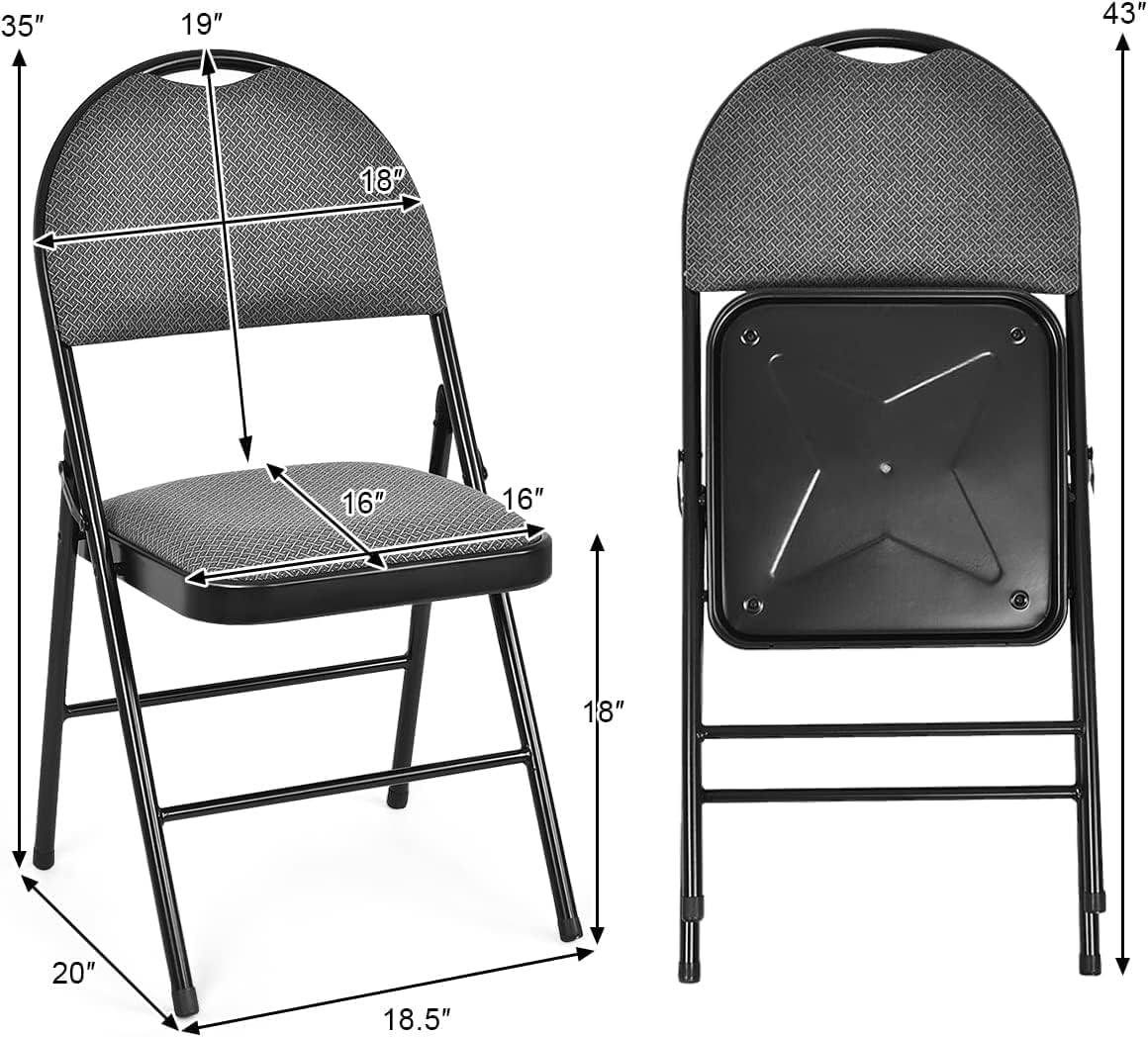 GOFLAME 4 Pack Folding Chairs, Heavy Duty Foldable Chairs with Cushioned Seat & Back, Padded Dining Chairs with Metal Frame for Indoor Outdoor Home Office Event Wedding Party, Gray