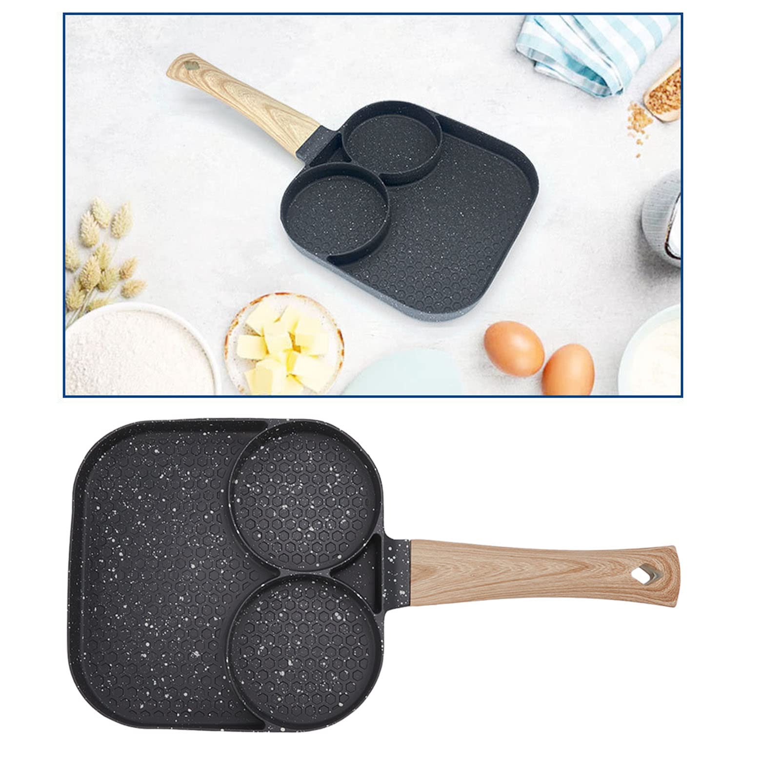 Pots,3 in 1 Breakfast Pan Prevents Stick Heat Resnt Divided Grill Frying Pan for Gas Stove Induction Cooker