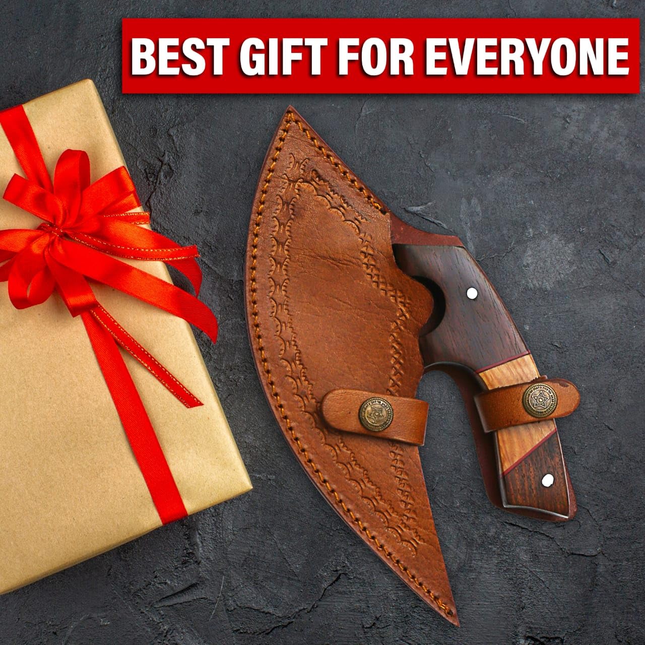 RC Damascus ULU Knife with Free Leather Sheath-7.4"Handmade Pizza Cutter with Non-Slip Handle-Alaskan Ulu Knife Used For Multi-Purpose And Gifting"Your SATISFACTION its ultimate goal!