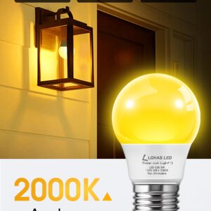 LOHAS Bug Light Bulb Yellow LED Bulbs, Outdoor Porch Lights, Amber Bedroom Night Light Bulb A15 Bugs LED Bulbs, 40W Equivalent E26 Edison Bulb(5W), Warm LEDs Hallway Lighting Decorative Lamps(4 Pack)