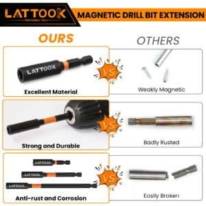 Drill Bit Extension Set, LATTOOK 6PCS Magnetic Drill Extension Bit Holder for Impact Driver, 1/4" Hex Shank Drill Bit Extender, 2.3'', 4'', 6'' Drill Bit Extension