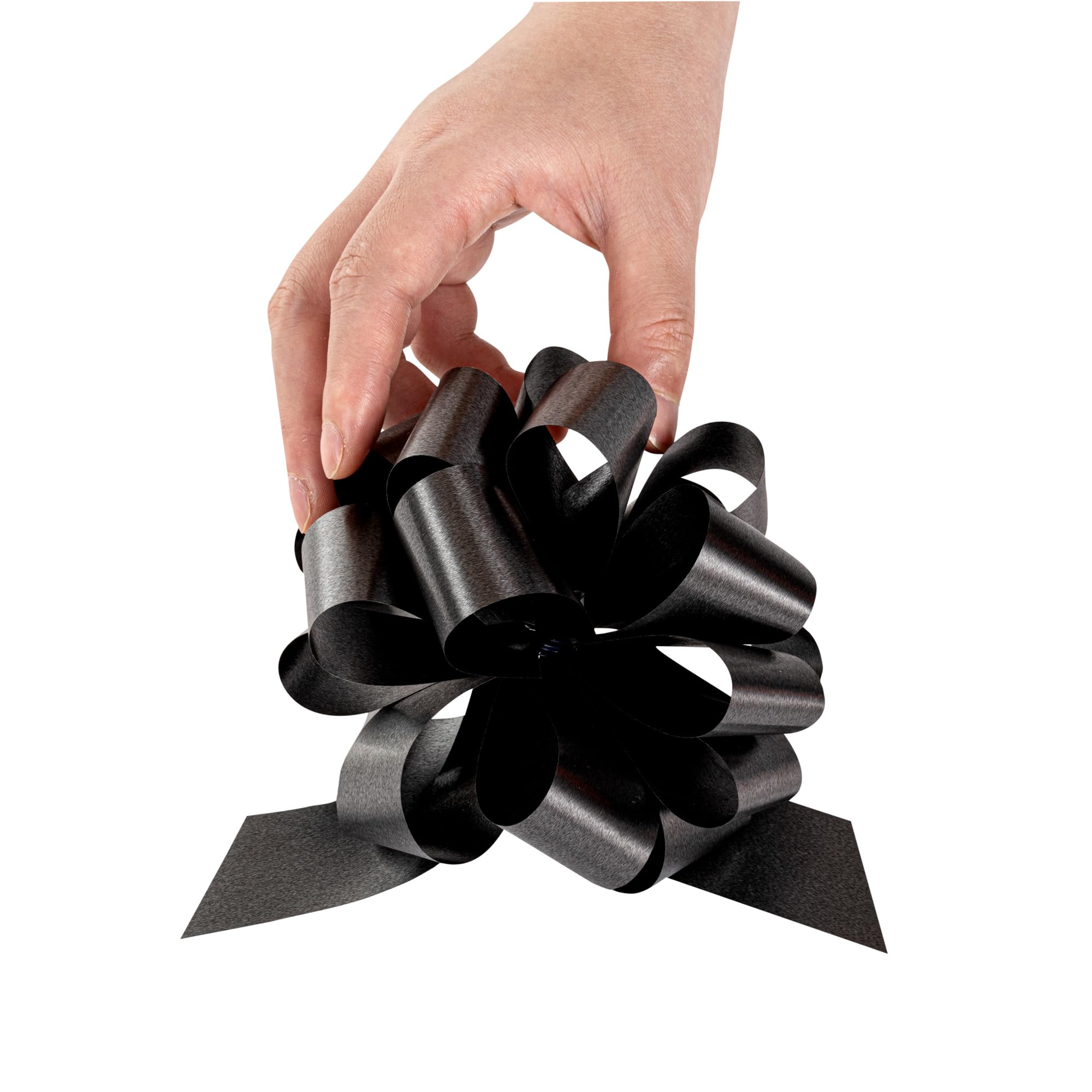 Restaurantware Gift Tek 5.5 Inch Ribbon Pull Bows 10 Satin Pull Bows - 20 Loops Instant Pull Design Black Plastic Flower Bows For Gifts Large For Wedding Baskets And Gift Wrapping