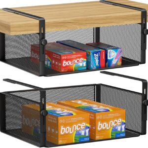 AmonHouseware 2Pack Under Shelf Basket Organizer,Adjustable Hanging Holder for Cabinet Pantry Kitchen Cupboard Desk Counter Bookshelf Organization Add-on Space Saver Heavy Duty Slide-in (Black, Large)