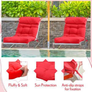 Barydat 4 Pack High Back Chair Cushion Indoor Outdoor Tufted Seat and Back Chair Cushions Rocking Chair Pads Lounge Porch Seat Cushion with Ties for Patio Furniture, 43.4 x 21 x 3.3 Inch(Red)