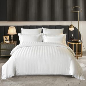 amolavet hotel collection duvet cover king size 100% cotton satin white striped with zipper closer comforter cover king size 3 pcs set 104x90 inches (1 duvet cover & 2 pillow shams) king quilt cover