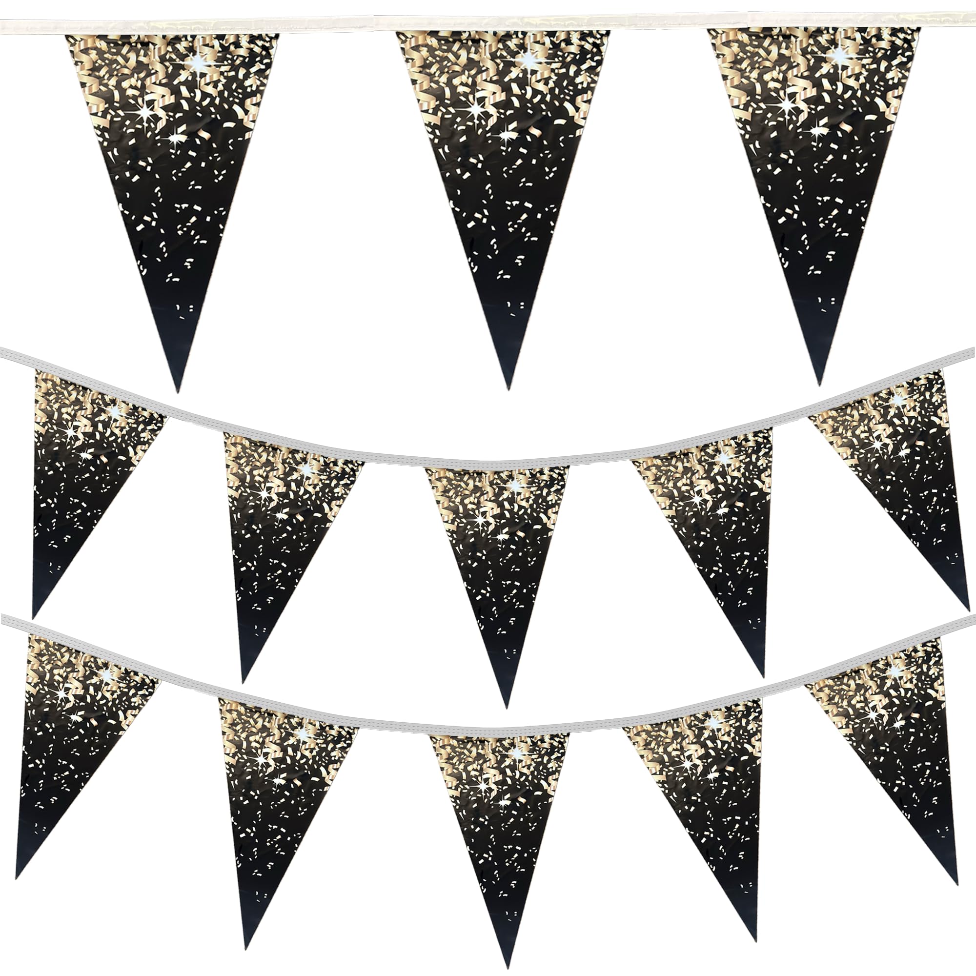 100FT Graduation Celebration Banner Flags | Black and Gold Banner for Graduation Party | Large 18" Pennant Banner New Years Eve Party Decorations | Garland, Bunting Flag Banner Anniversary Decorations |BASHOUT