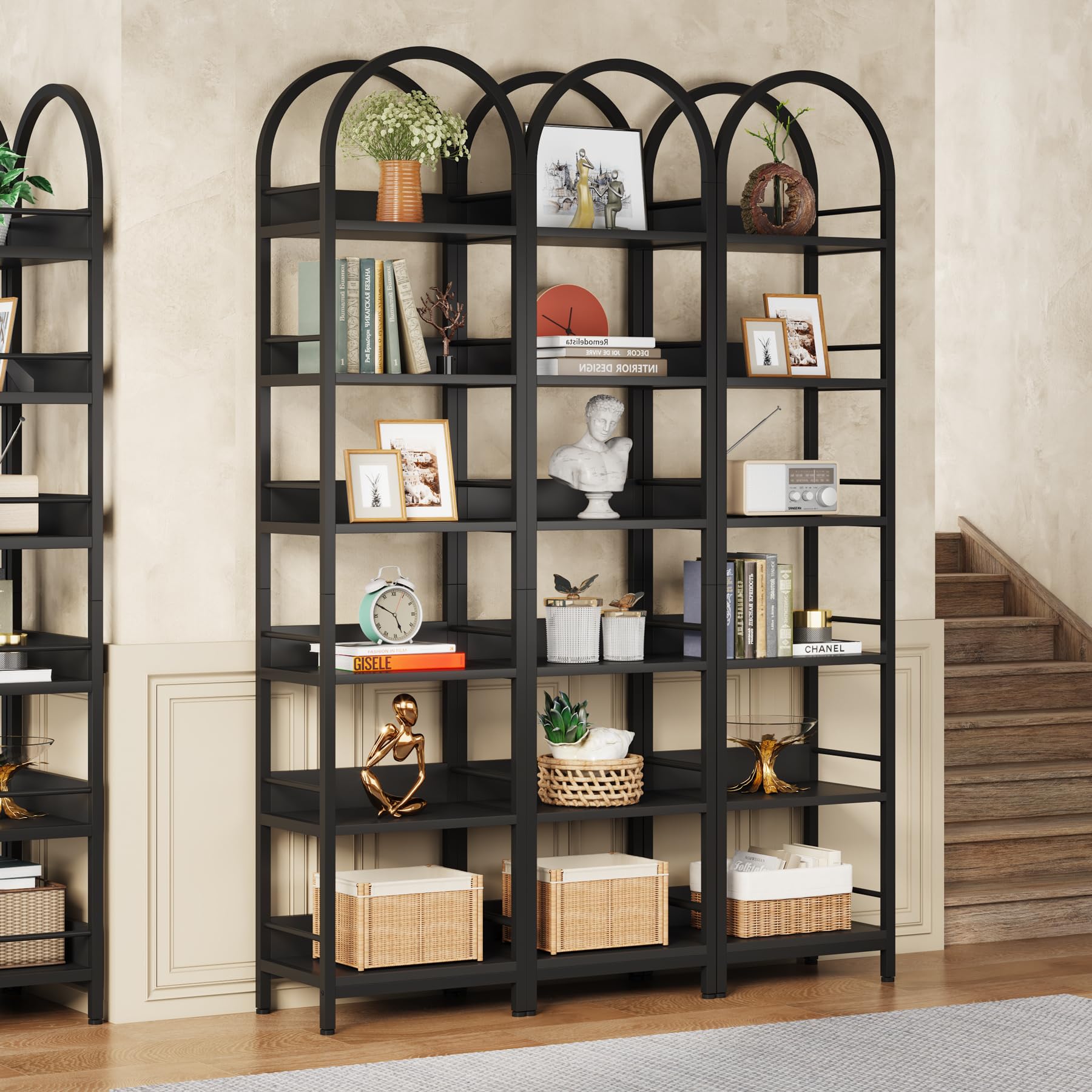 Tribesigns 6-Tier Open Bookshelf, 78.7" Tall Arched Bookcase Narrow Bookshelf with Metal Frame, Freestanding Corner Bookcase Display Shelves for Living Room, Home Office, Black