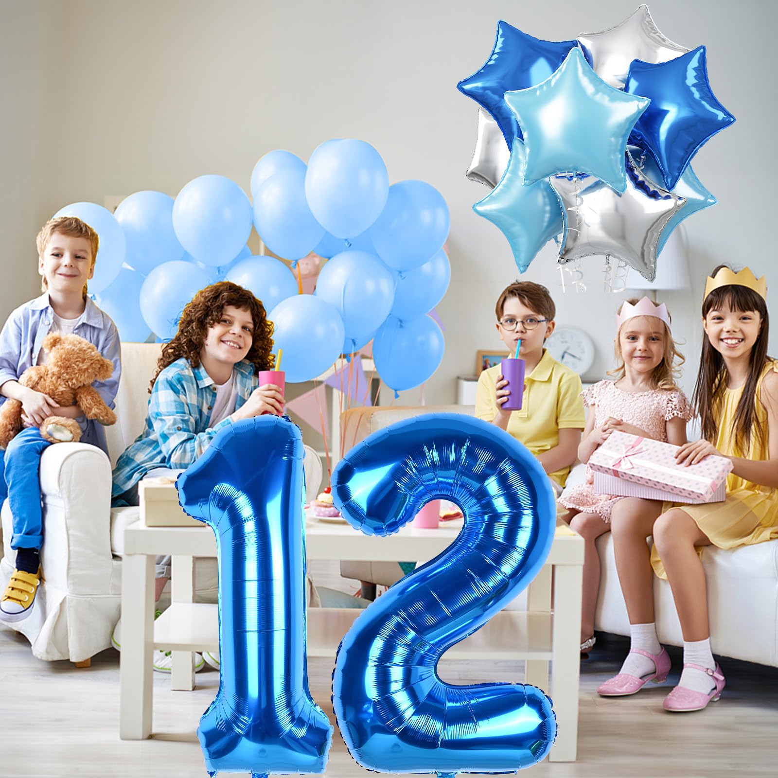 2nd Birthday Balloon for Boys, 40 Inch Balloon Number 2 Dark Blue, Large Foil Mylar Star Two Balloon Light Royal Blue Silver, Helium Globos Azules 2 Balloon for Birthday Graduation Party Decoration