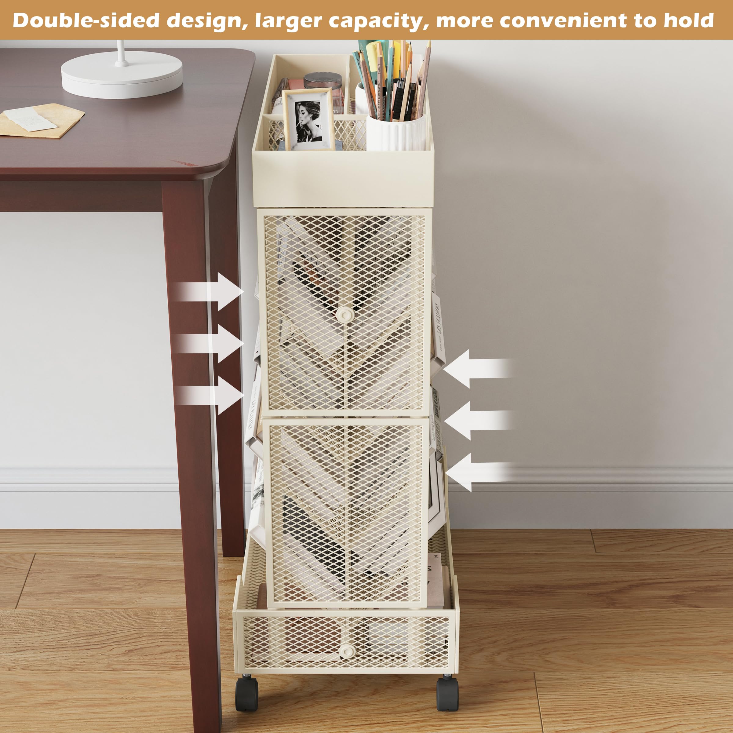 COVAODQ COAVODQ Book Cart with Wheels Mobile Bookshelf Rolling Bookshelf Organizer Bookcase Book Storage Rack, Book Movable Rolling Carts with Wheels for Home Sclool Office 5-Tier