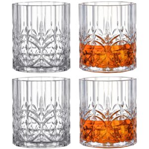 Hlukana Unbreakable Plastic Whiskey Glasses Set of 6, 14 Oz Old Fashioned Glasses for Scotch Cocktail Rum Bourbon Vodka Liquor, Unique Gifts for Men, Reusable, Clear, BPA-free, Dishwasher Safe