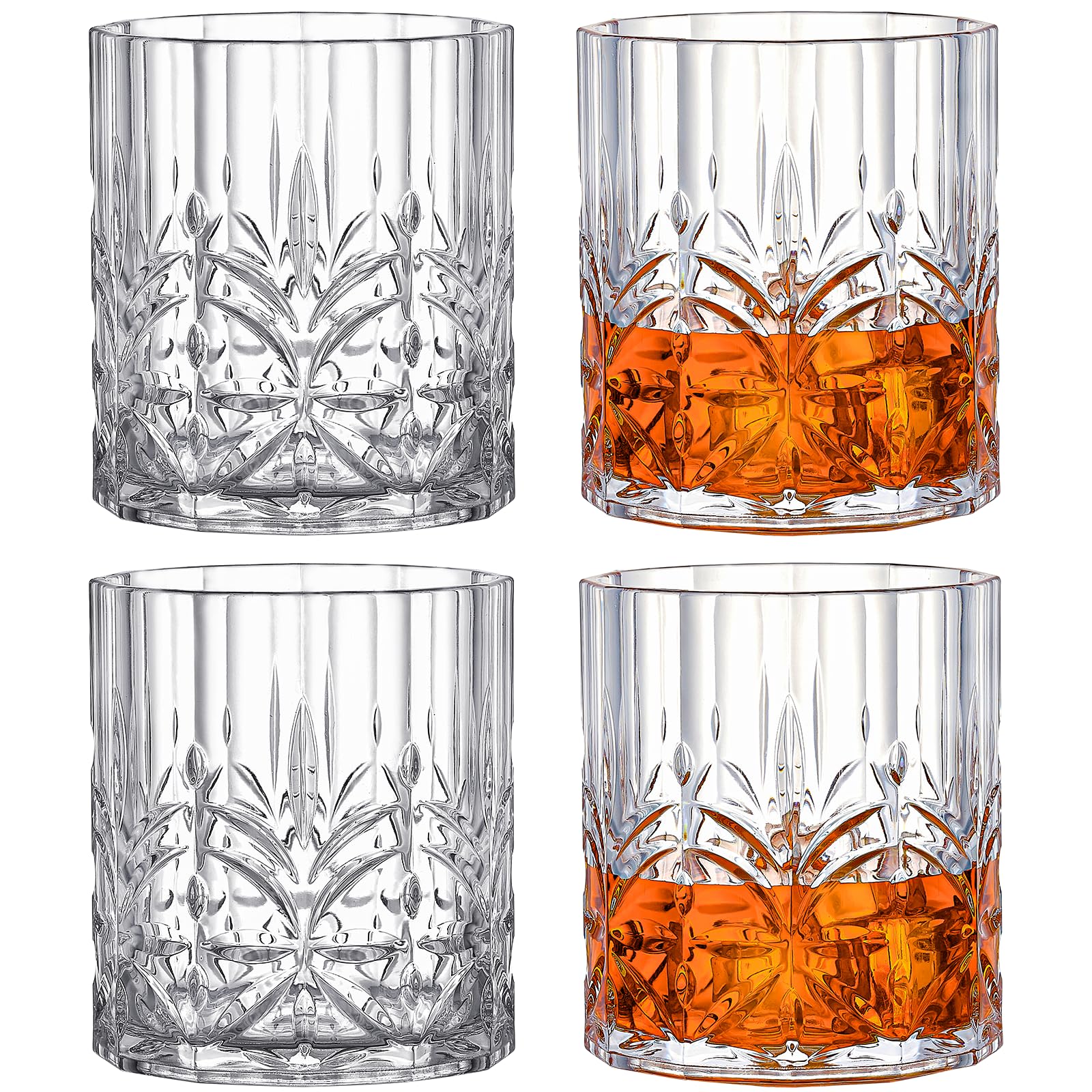 Hlukana Unbreakable Plastic Whiskey Glasses Set of 6, 14 Oz Old Fashioned Glasses for Scotch Cocktail Rum Bourbon Vodka Liquor, Unique Gifts for Men, Reusable, Clear, BPA-free, Dishwasher Safe