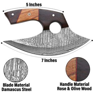 RC Damascus ULU Knife with Free Leather Sheath-7.4"Handmade Pizza Cutter with Non-Slip Handle-Alaskan Ulu Knife Used For Multi-Purpose And Gifting"Your SATISFACTION its ultimate goal!