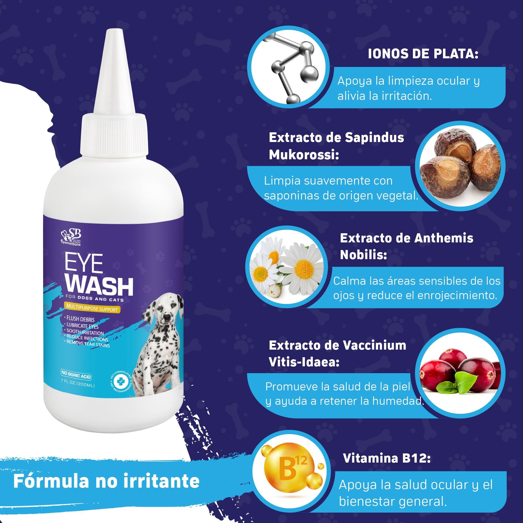 Spanielbuns Dog Eye Drops 200ml,All Natural Ingredients Eye Wash for Dogs and Cats, Cleanses Tear Stains,Goop Mucus, Improves Allergy Symptoms and Dry Eyes