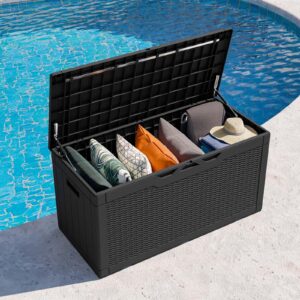 Patiowell 100 Gallon Resin Deck Box, Waterproof Large Outdoor Storage Box for Patio Furniture and Garden Tools, Black