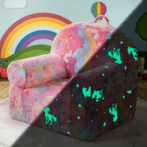 ilpeod toddler chair sherpa couch sherpa kids chair, cuddly comfy toddler plush chair toddler couch reading chair for kids glow in the dark rainbow pink