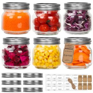 eathtek small mason jars 8oz/240ml with regular lids, 6 pack glass canning jars with labels, mini glass jars for jam jelly spice honey herbs, wedding shower favors food storage candle jars