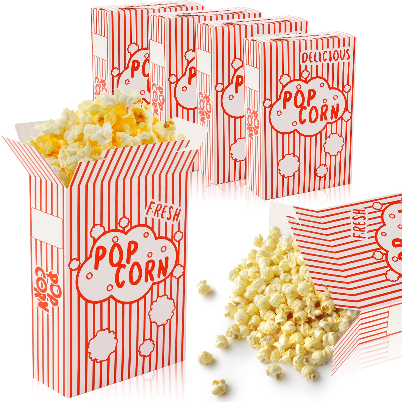 200 Packs Popcorn Boxes Containers 1.25 Oz Paper Popcorn Buckets Red and White Striped Close-Top Cardboard Pop Corn Boxes Individual Servings for Party Movie Night Christmas